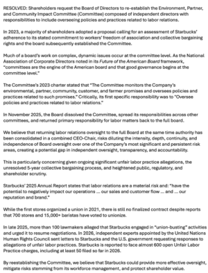 Shareholder Proposal Requesting Re-establishment of Environment, Partner and Community Impact Committee