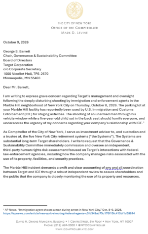 Letter to Target Corporation Re: Marble Hill Incident