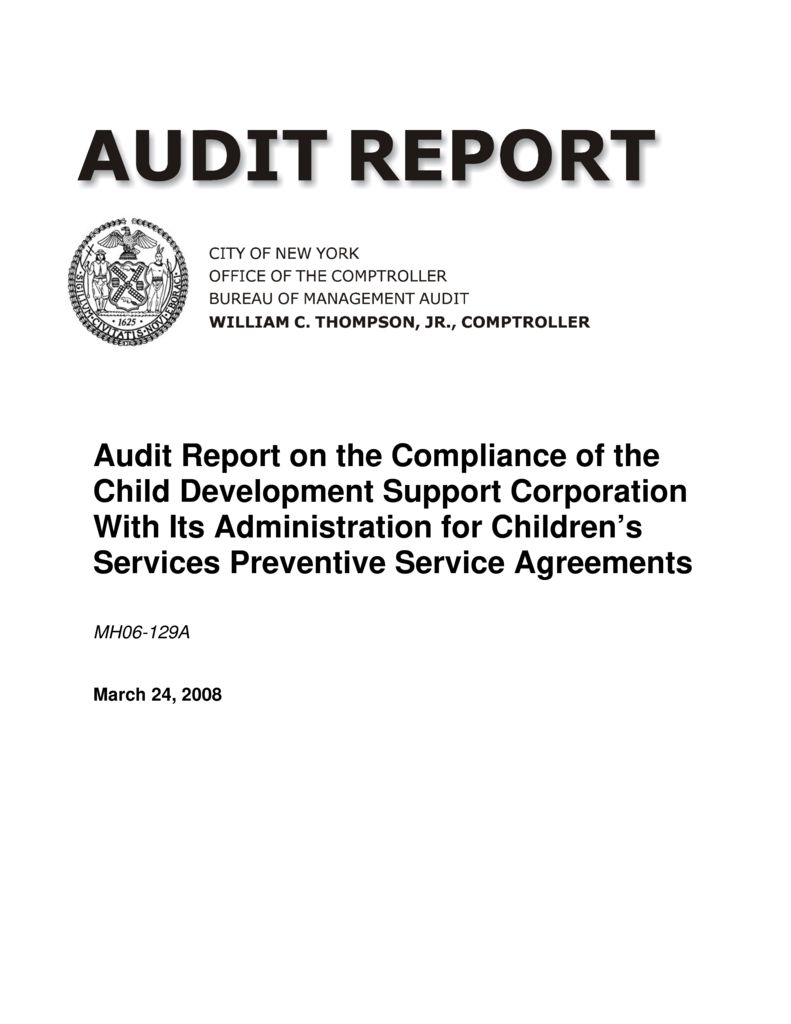 Audit Report on the Compliance of the Child Development Support