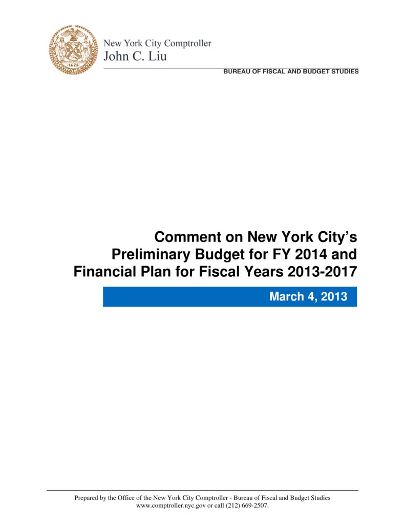 Comment on New York City’s Preliminary Budget for FY 2014 and Financial ...