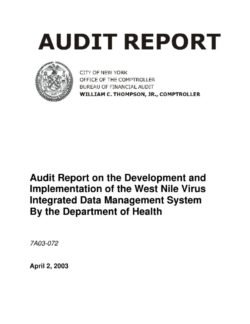 Audit Report on the Development and Implementation of the West Nile Virus Integrated Data Management System By the Department of Health