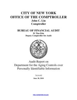 Audit Report on Department For The Aging Controls Over Personally Identifiable Information
