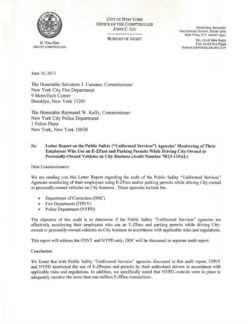 Letter Report on the Public Safety (Uniformed Services) Agencies’ Monitoring of Their Employees Who Use an E-ZPass and Parking Permits…