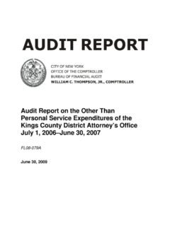 Audit Report On The Other Than Personal Service Expenditures Of The Kings County District Attorney’s Office July 1, 2006-June 30, 2007