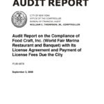 Audit Report on the Compliance of Food Craft, Inc. (World Fair Marina Restaurant and Banquet) with Its License Agreement and Payment of License Fees Due the City thumbnail of FL09_067A