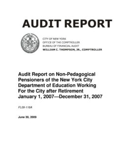Audit Report On Non-Pedagogical Pensioners Of The New York City Department Of Education Working For The City After Retirement January 1, 2007-December 31, 2007
