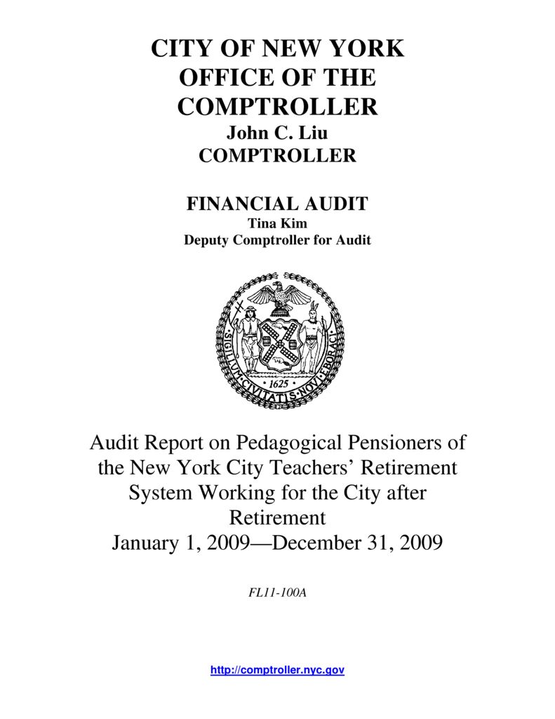 Audit Report on Pedagogical Pensioners of the New York City Teachers