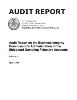 Audit Report on the Business Integrity Commission’s Administration of the Shipboard Gambling Fiduciary Accounts