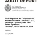 Audit Report on the Compliance of Brooklyn Baseball Company, L.L.C., (Brooklyn Cyclones) With Their Lease Agreement thumbnail of FM05_080A