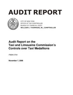 Audit Report on the Taxi And Limousine Commission’s Controls Over Taxi Medallions
