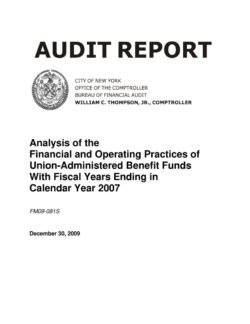 Analysis of the Financial and Operating Practices of Union-Administered Benefit Funds With Fiscal Years Ending in Calendar Year 2007