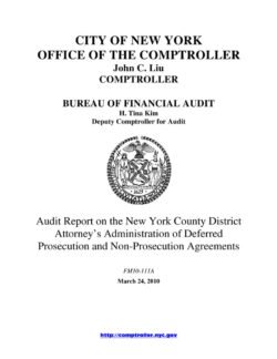Audit Report on the New York County District Attorney’s Administration of Deferred Prosecution and Non-Prosecution Agreements