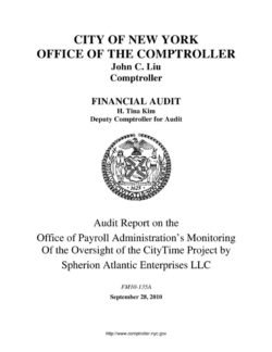 Audit Report on the Office of Payroll Administration’s Monitoring of the Oversight of the CityTime Project By Spherion Atlantic Enterprises LLC