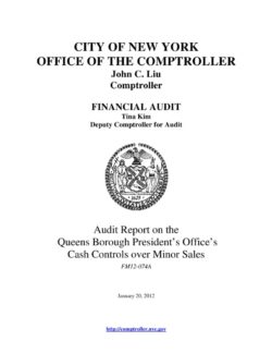 Audit Report On The Queens Borough President’s Office’s Cash Controls Over Minor Sales