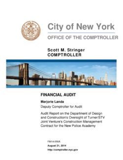 Audit Report on New York City Department of Design and Construction’s Oversight of Turner/STV Joint Venture’s Construction Management Contract for the New Police Academy