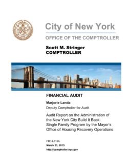 Audit Report on the Administration of the New York City Build It Back Single Family Program By the Mayor’s Office of Housing Recovery Operations