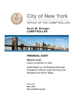Audit Report on the Brooklyn Borough President’s Office’s Cash Controls Over Receipts From Minor Sales