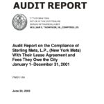 Audit Report on the Compliance of Sterling Mets, L.P., (New York Mets) With Their Lease Agreement and Fees They Owed the City thumbnail of FN03_115A