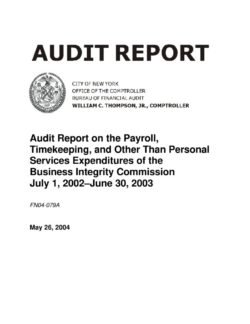 Audit Report on the Payroll, Timekeeping, and Other Than Personal Services Expenditures of the Business Integrity Commission