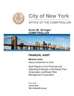 Audit Report on the Financial and Operating Practices of the Bryant Park Corporation and Bryant Park Management Corporation