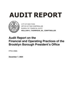 Audit Report on the Financial and Operating Practices of the Brooklyn Borough President’s Office