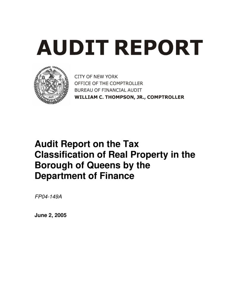 Audit Report on The Tax Classification of The Real Property in The