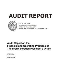 Audit Report on the Financial and Operating Practices of the Bronx Borough President’s Office