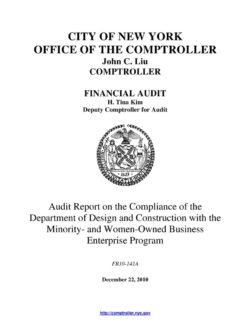 Audit Report On The Compliance Of The Department Of Design And Construction With The Minority- And Women-Owned Business Enterprise Program