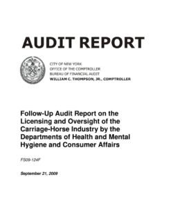 Follow-up Audit Report on the Licensing And Oversight of the Carriage-Horse Industry by the Departments of Health and Mental Hygiene and Consumer Affairs