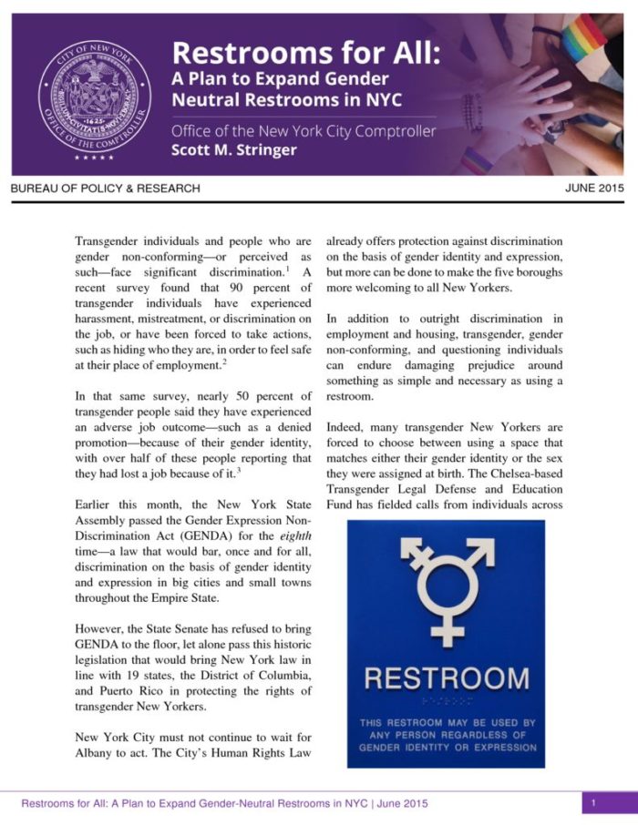 Gender Neutral Bathrooms Office of the New York City Comptroller Brad