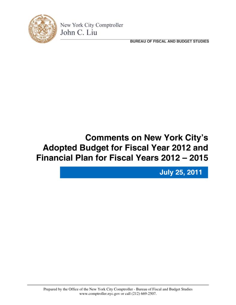 Comments on New York City’s Adopted Budget for Fiscal Year 2012 and ...