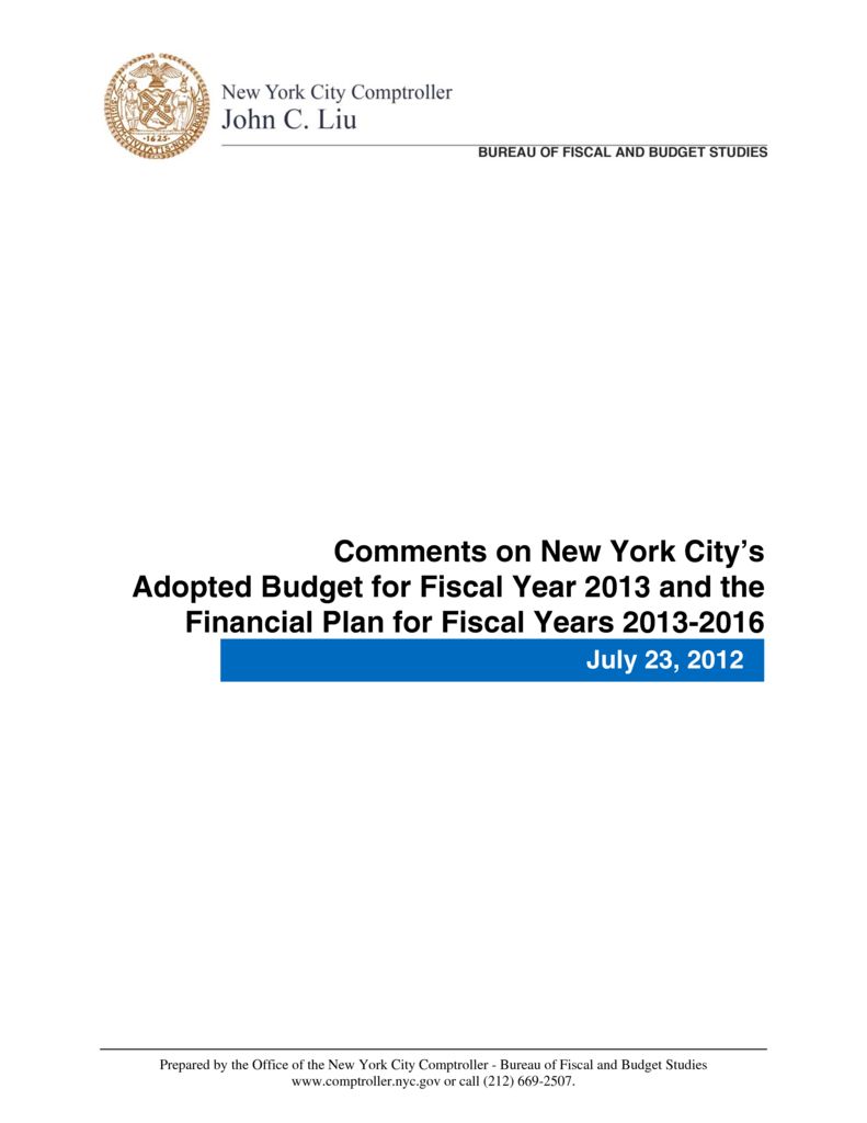 Comments on New York City’s Adopted Budget for Fiscal Year 2013 and the ...
