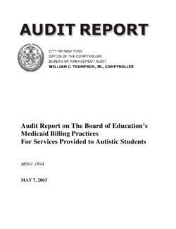 Audit Report on the Board of Education’s Medicaid Billing Practices For Services Provided to Autistic Students