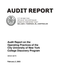 Audit Report on the Operating Practices of the City University of New York College Discovery Program