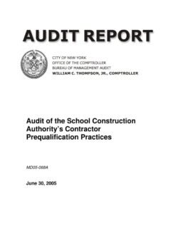 Audit Of The School Construction Authority’s Contractor Prequalification Practices