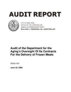 Audit of the Department for the Aging’s Oversight of Its Contracts for the Delivery of Frozen Meals
