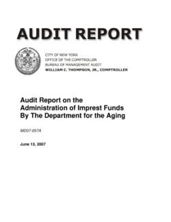 Audit Report On The Administration Of Imprest Funds By The Department For The Aging