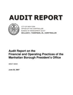 Audit Report On The Financial And Operating Practices Of The Manhattan Borough President’s Office