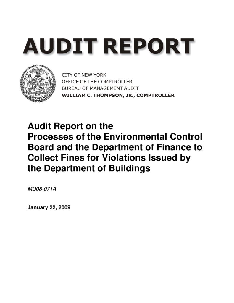 Audit Report on The Processes of The Environmental Control Board and