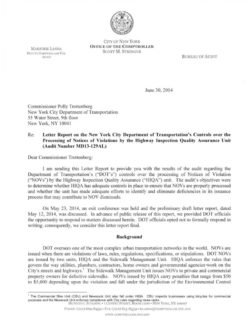 Letter Report on the Department of Transportation’s Controls over the Processing of Notices of Violations by the Highway Inspection Quality Assurance Unit