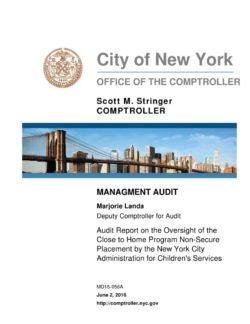 Audit Report on the Oversight of the Close to Home Program Non-Secure Placement by the New York City Administration for Children’s Services
