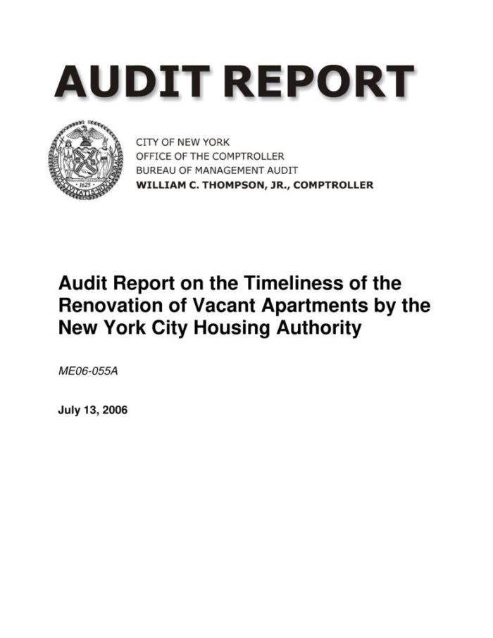 Audit Report On The Timeliness Of The Renovation Of Vacant Apartments By The New York City