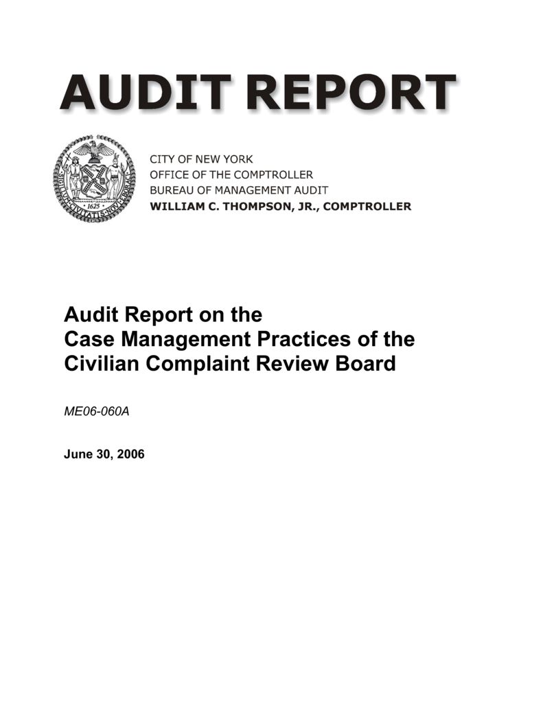 Audit Report on the Case Management Practices of the Civilian Complaint