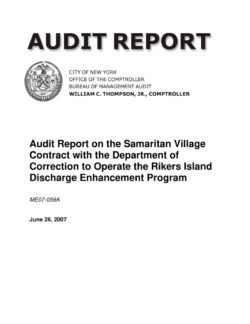 Audit Report On The Samaritan Village Contract With The Department Of Correction To Operate The Rikers Island Discharge Enhancement Program