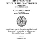 Audit Report On The Department Of Parks And Recreation’s Monitoring Of Subcontracts Covered By Local Law 129 thumbnail of ME10_143A