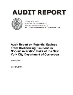 Audit Report on Potential Savings From Civilianizing Positions in Non-Incarceration Units of the New York City Department of Correction