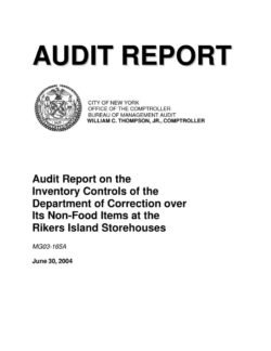 Audit Report on the Inventory Controls of the Department of Correction over Its Non-Food Items at the Rikers Island Storehouses