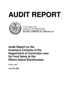 Audit Report on the Inventory Controls of the Department of Correction over Its Food Items at the Rikers Island Storehouses