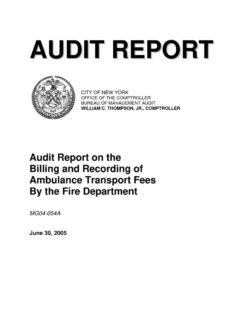 Audit Report On The Billing And Recording Of Ambulance Transport Fees By The Fire Department