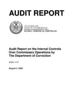 Audit Report on the Internal Controls Over Commissary Operations by the Department of Correction